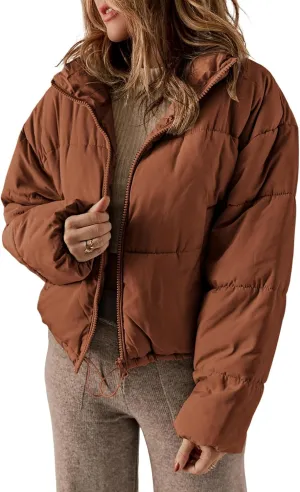 Dokotoo Womens Winter Quilted Jackets Long Sleeve Full Zip Puffer Jacket Coats with Pockets