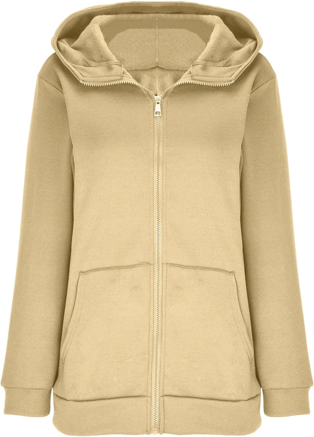 DOLKFU Womens Oversized Hoodie Dress Zip Up Long Sweatshirt Solid Basic Pullover Tops Y2K Trendy Winter Clothes With Pockets