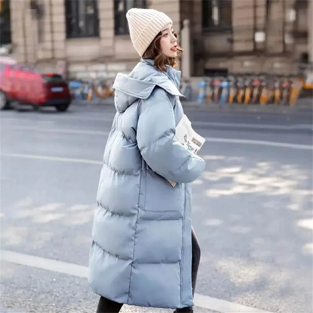 Down Padded Jacket Women's Winter Clothing Style Loose Cotton-Padded Coat Mid-Length Padded Jacket Bread Coat