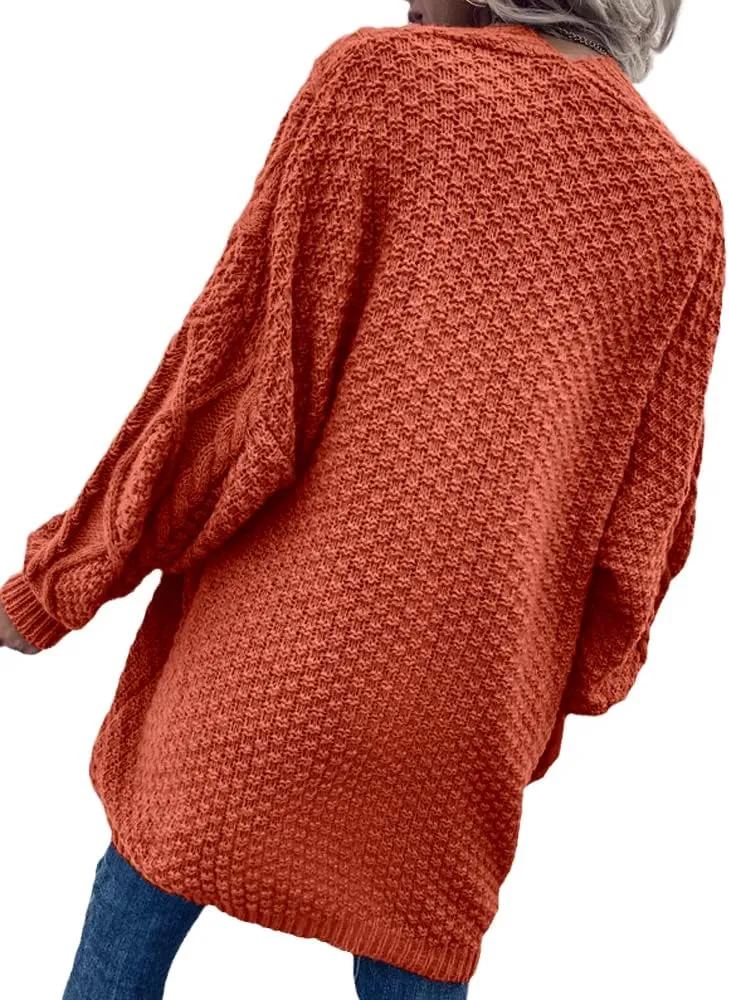 Dyexces Womens Oversized Cardigan Sweaters Open Front Cable Knit Lantern Long Sleeve Chunky Outwear Coats