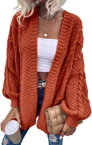 Dyexces Womens Oversized Cardigan Sweaters Open Front Cable Knit Lantern Long Sleeve Chunky Outwear Coats
