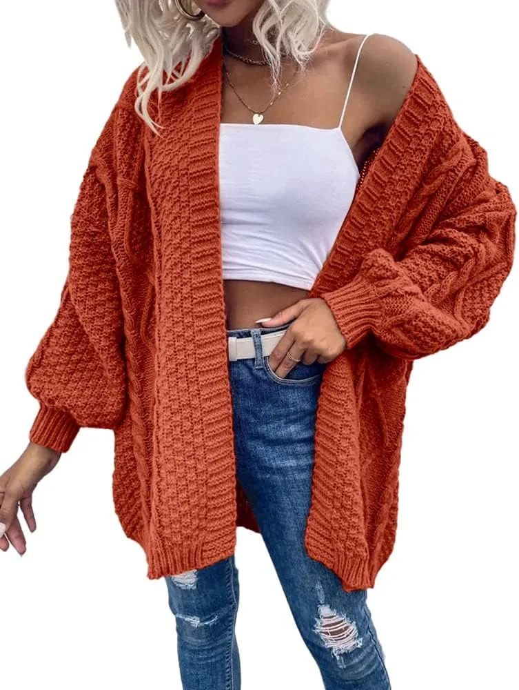Dyexces Womens Oversized Cardigan Sweaters Open Front Cable Knit Lantern Long Sleeve Chunky Outwear Coats