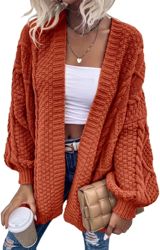 Dyexces Womens Oversized Cardigan Sweaters Open Front Cable Knit Lantern Long Sleeve Chunky Outwear Coats