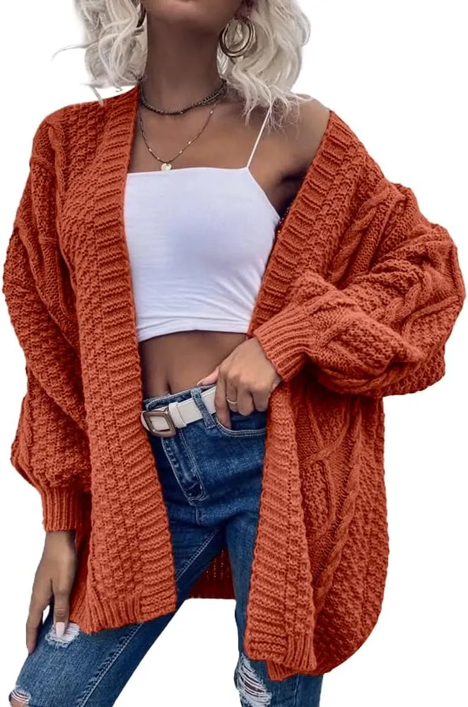Dyexces Womens Oversized Cardigan Sweaters Open Front Cable Knit Lantern Long Sleeve Chunky Outwear Coats