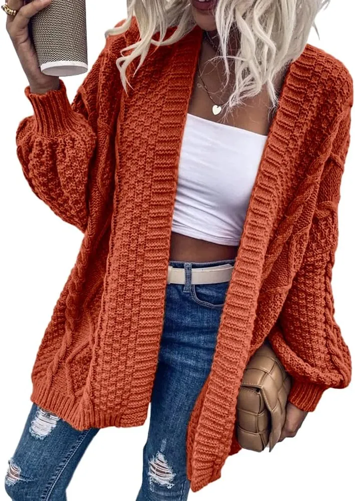 Dyexces Womens Oversized Cardigan Sweaters Open Front Cable Knit Lantern Long Sleeve Chunky Outwear Coats