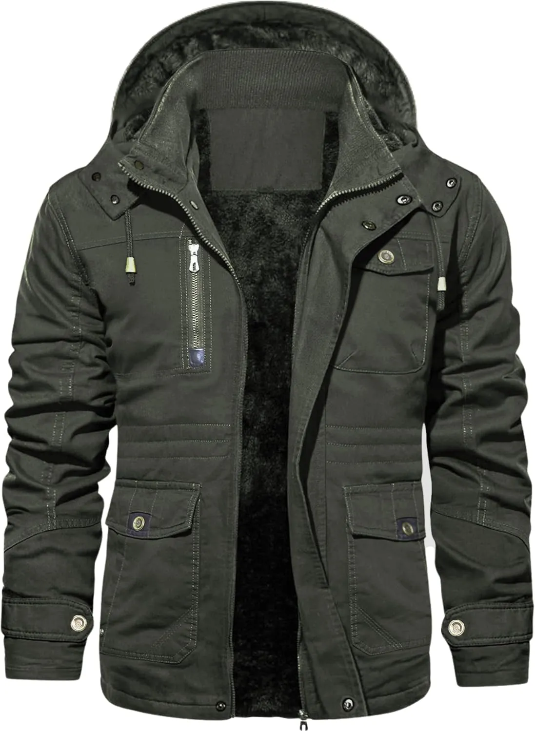 EKLENTSON Men's Winter Coat Fleece Lined Military Jacekt Thick Cotton Parka Jacket Warm Cargo Jacket Work Coat with Hood