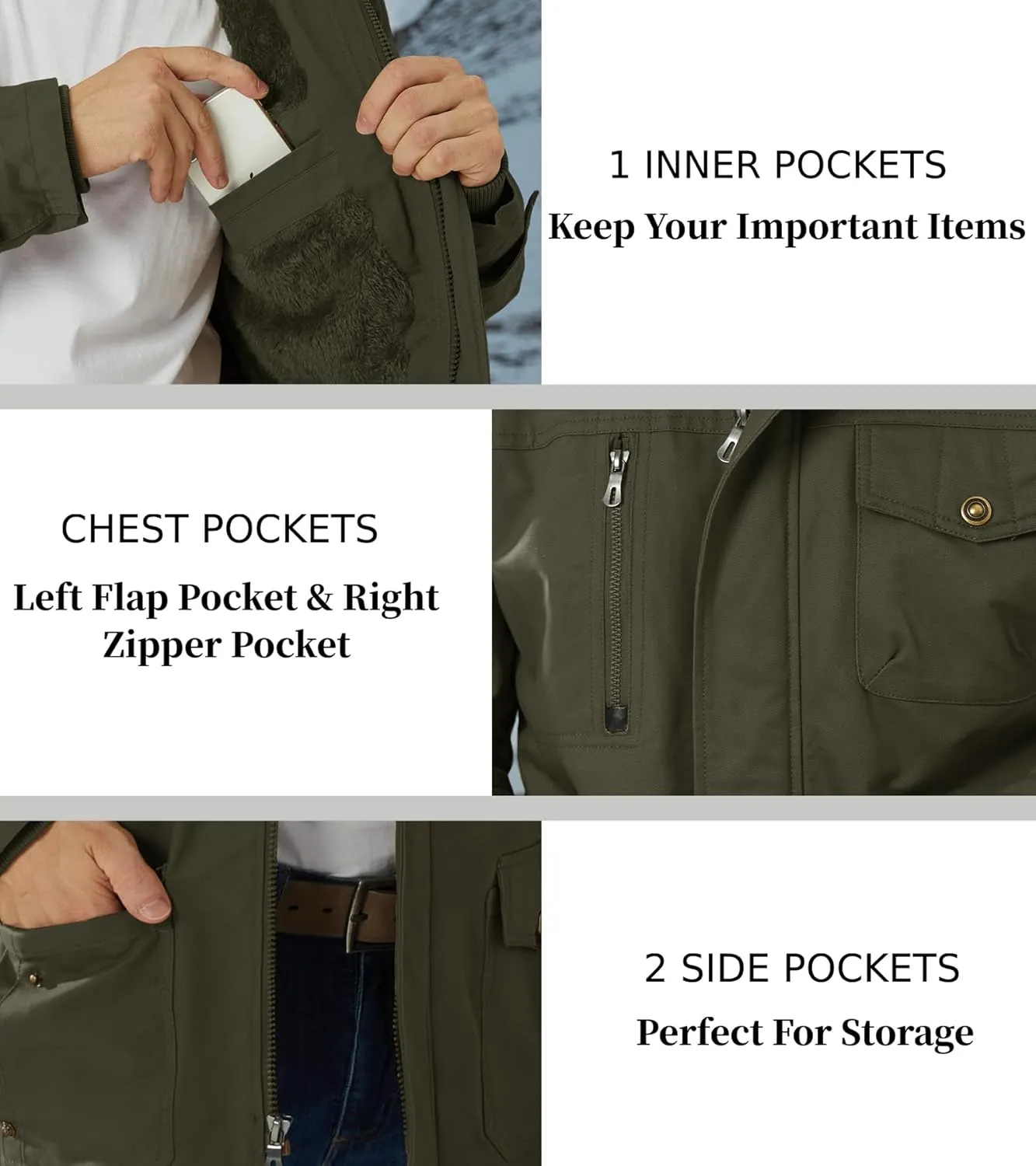 EKLENTSON Men's Winter Coat Fleece Lined Military Jacekt Thick Cotton Parka Jacket Warm Cargo Jacket Work Coat with Hood