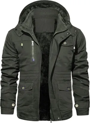 EKLENTSON Men's Winter Coat Fleece Lined Military Jacekt Thick Cotton Parka Jacket Warm Cargo Jacket Work Coat with Hood