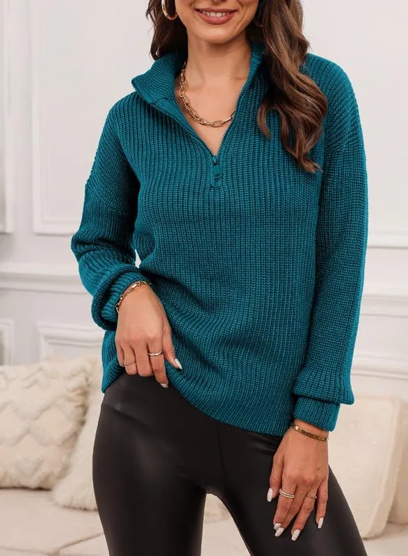 EVALESS Quarter Zip Sweaters for Women Waffle Kint Long Sleeve Pullover Sweater Business Casual Outfits
