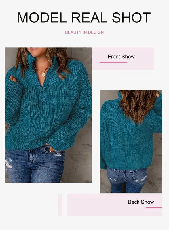 EVALESS Quarter Zip Sweaters for Women Waffle Kint Long Sleeve Pullover Sweater Business Casual Outfits
