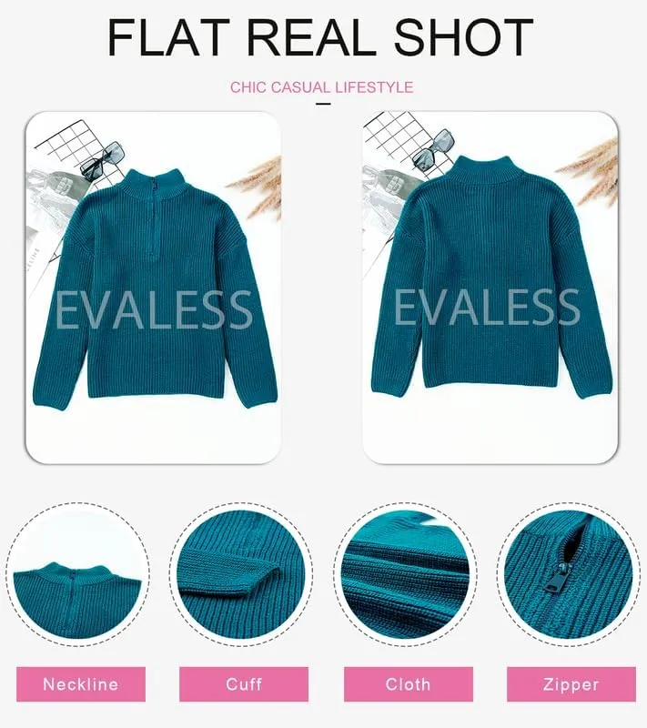 EVALESS Quarter Zip Sweaters for Women Waffle Kint Long Sleeve Pullover Sweater Business Casual Outfits