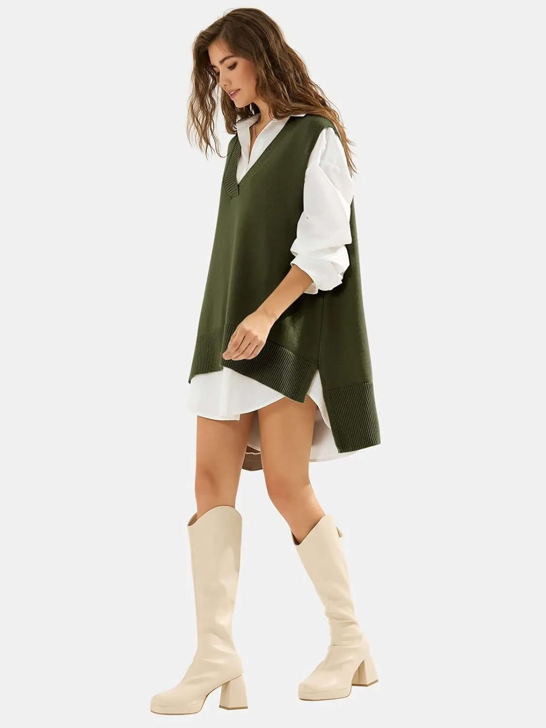 EXLURA Womens Oversized Sweater Vest Knit V Neck Tunic Casual Sleeveless Long Pullover Tank Tops Winter Spring Trendy 2025