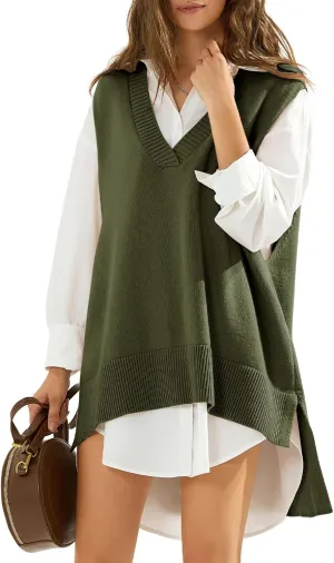 EXLURA Womens Oversized Sweater Vest Knit V Neck Tunic Casual Sleeveless Long Pullover Tank Tops Winter Spring Trendy 2025