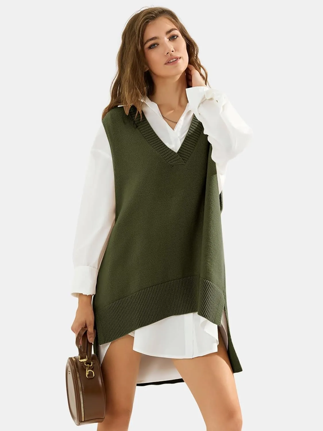 EXLURA Womens Oversized Sweater Vest Knit V Neck Tunic Casual Sleeveless Long Pullover Tank Tops Winter Spring Trendy 2025