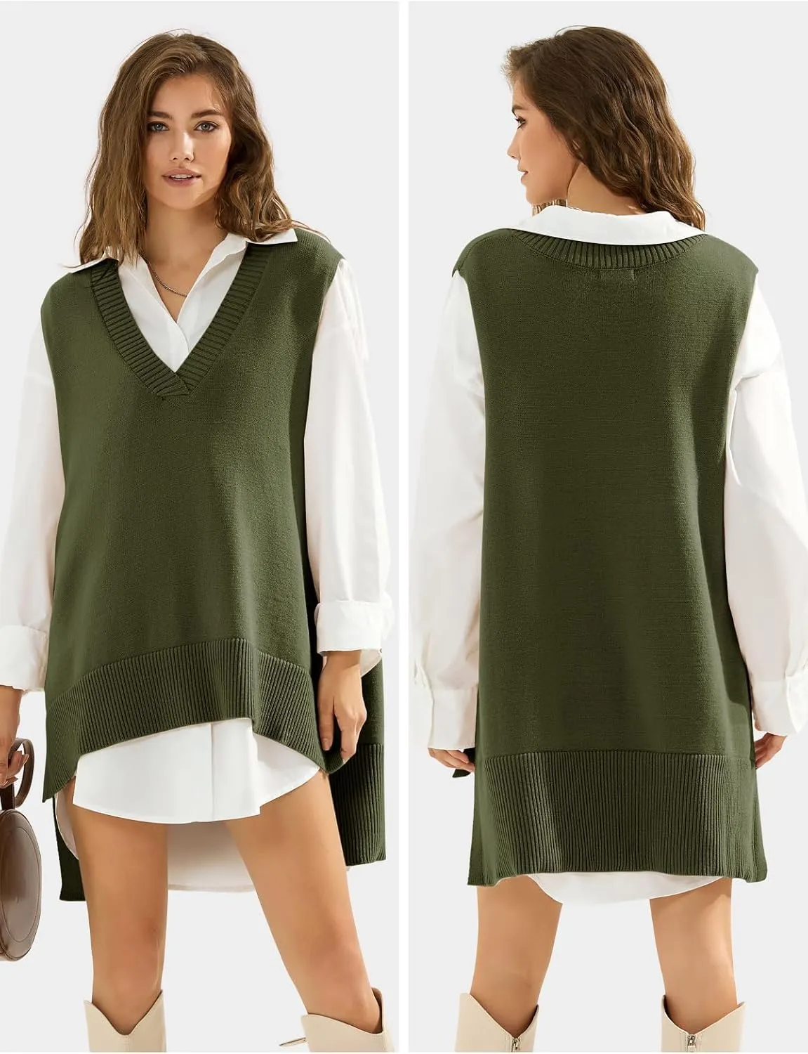 EXLURA Womens Oversized Sweater Vest Knit V Neck Tunic Casual Sleeveless Long Pullover Tank Tops Winter Spring Trendy 2025