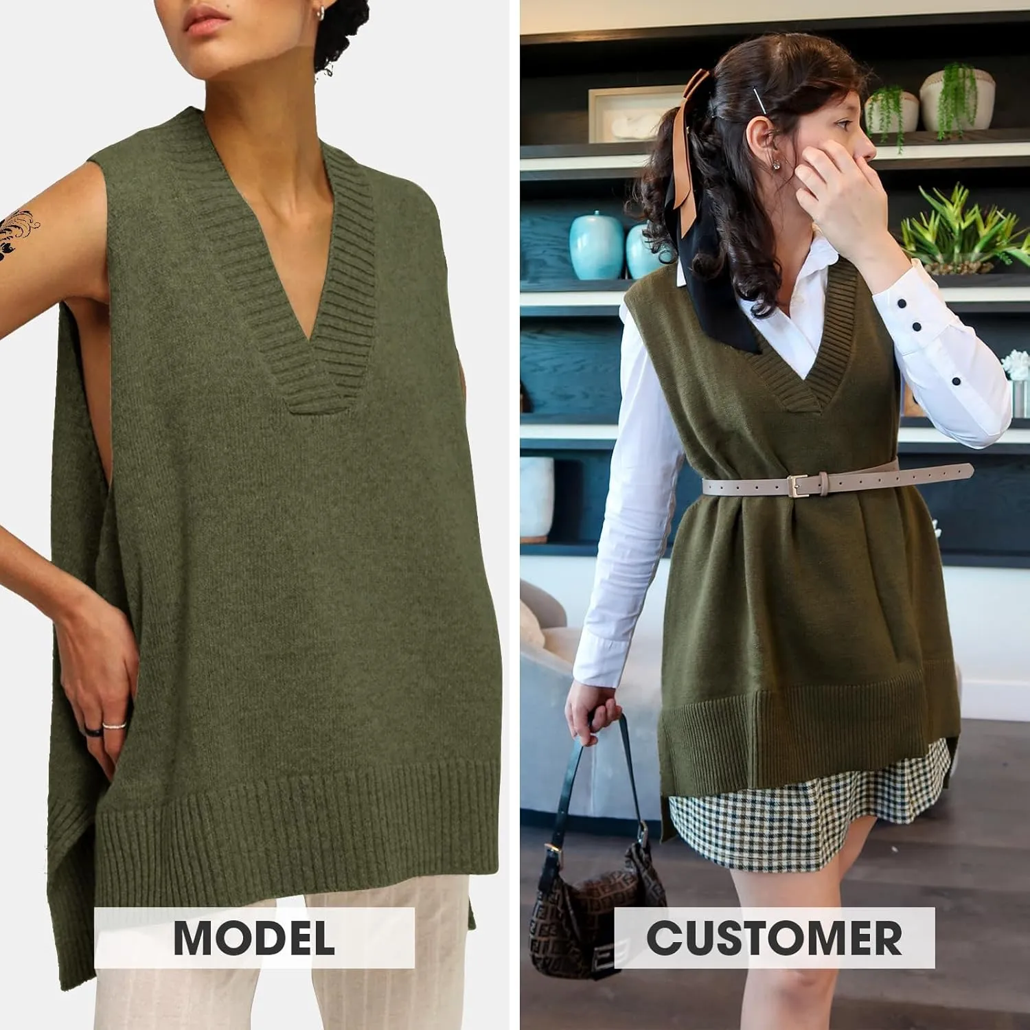 EXLURA Womens Oversized Sweater Vest Knit V Neck Tunic Casual Sleeveless Long Pullover Tank Tops Winter Spring Trendy 2025