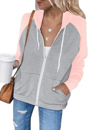Ezbelle Women's Color Block Zip Up Hoodie Sweatshirt Casual Long Sleeve Jacket Sweater with Pockets