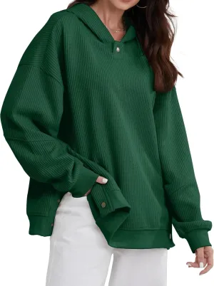 FAIABLE Womens Hoodies Oversized Sweatshirts Button Hooded Pullover Sweatshirt Long Sleeve Casual Tops 2025