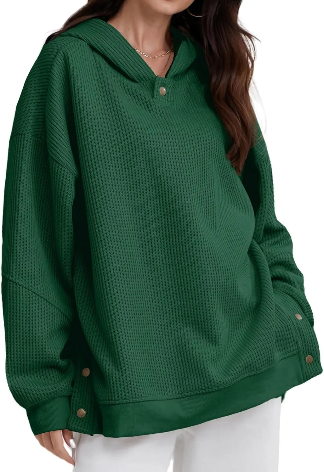FAIABLE Womens Hoodies Oversized Sweatshirts Button Hooded Pullover Sweatshirt Long Sleeve Casual Tops 2025