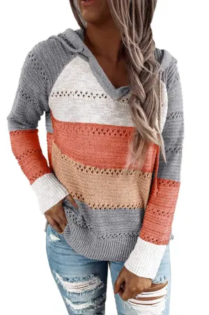 FEKOAFE Women's 2025 Fall Striped Color Block Hoodies Fashion V Neck Knit Sweater Pullovers