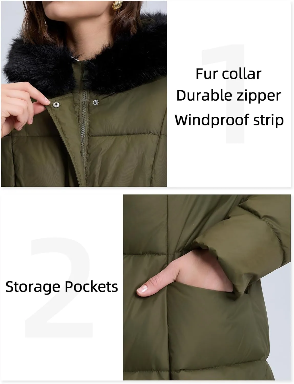 Fengbay Long Puffer Coat Women Down Jacket Parkas Waterproof Warm Long Winter Coats for Women With Hood