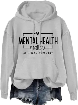 Fiogomis Mental Health Matters Hoodie Mental Health Awareness Sweatshirt Plus Size Positive Message Sweatshirts for Women