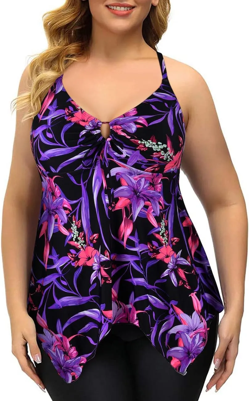 Firpearl Women's Tankini Swimsuits Modest Flowy Crossback Plus Size Bathing Suit Top