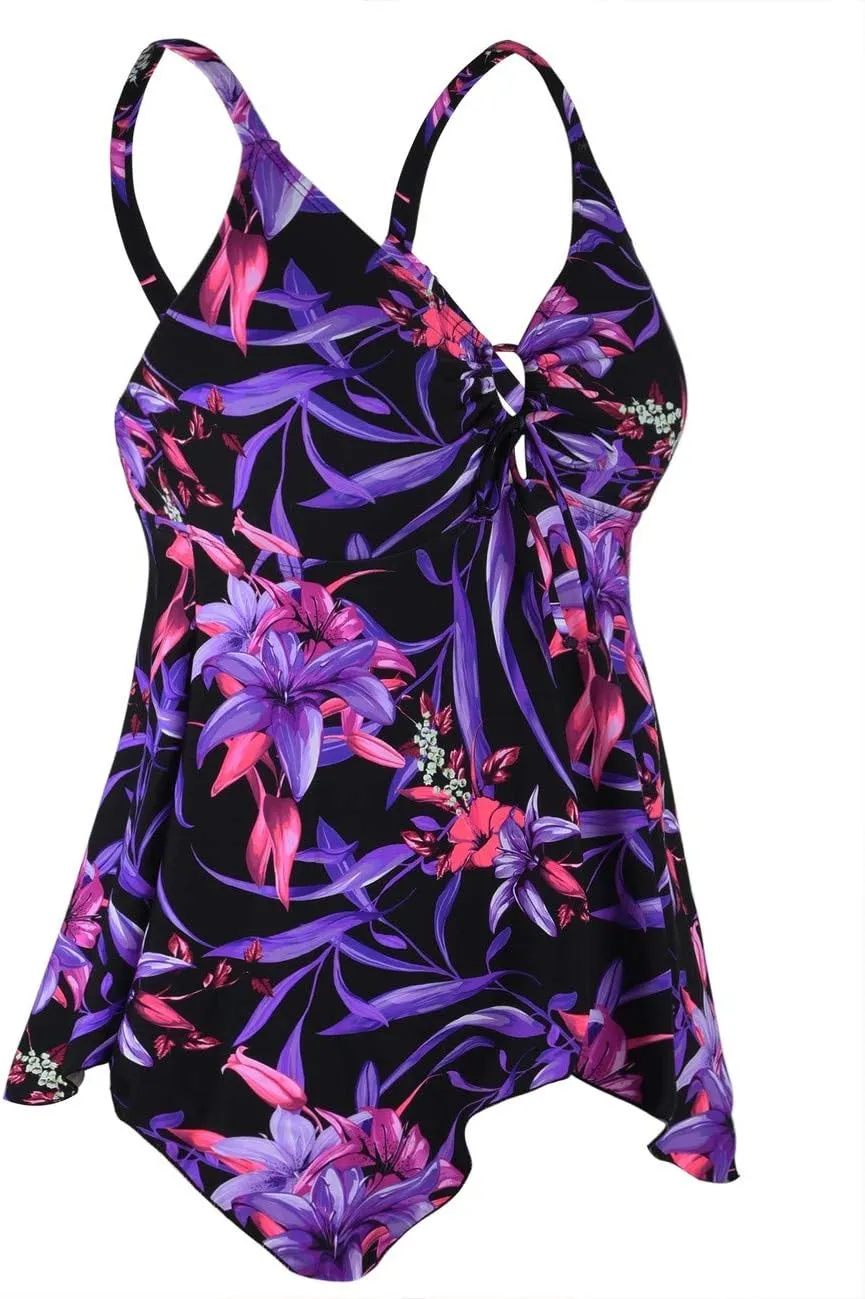 Firpearl Women's Tankini Swimsuits Modest Flowy Crossback Plus Size Bathing Suit Top