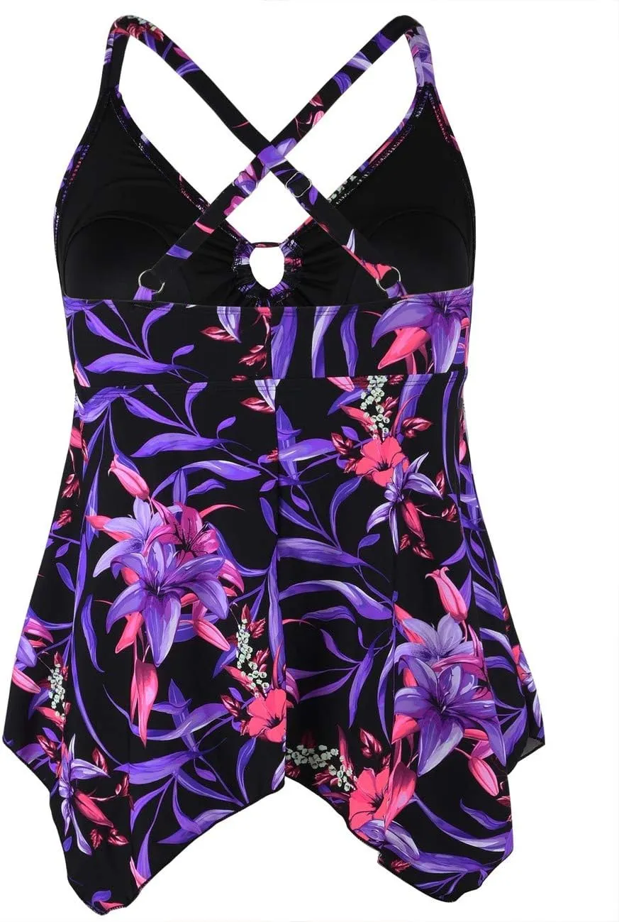 Firpearl Women's Tankini Swimsuits Modest Flowy Crossback Plus Size Bathing Suit Top