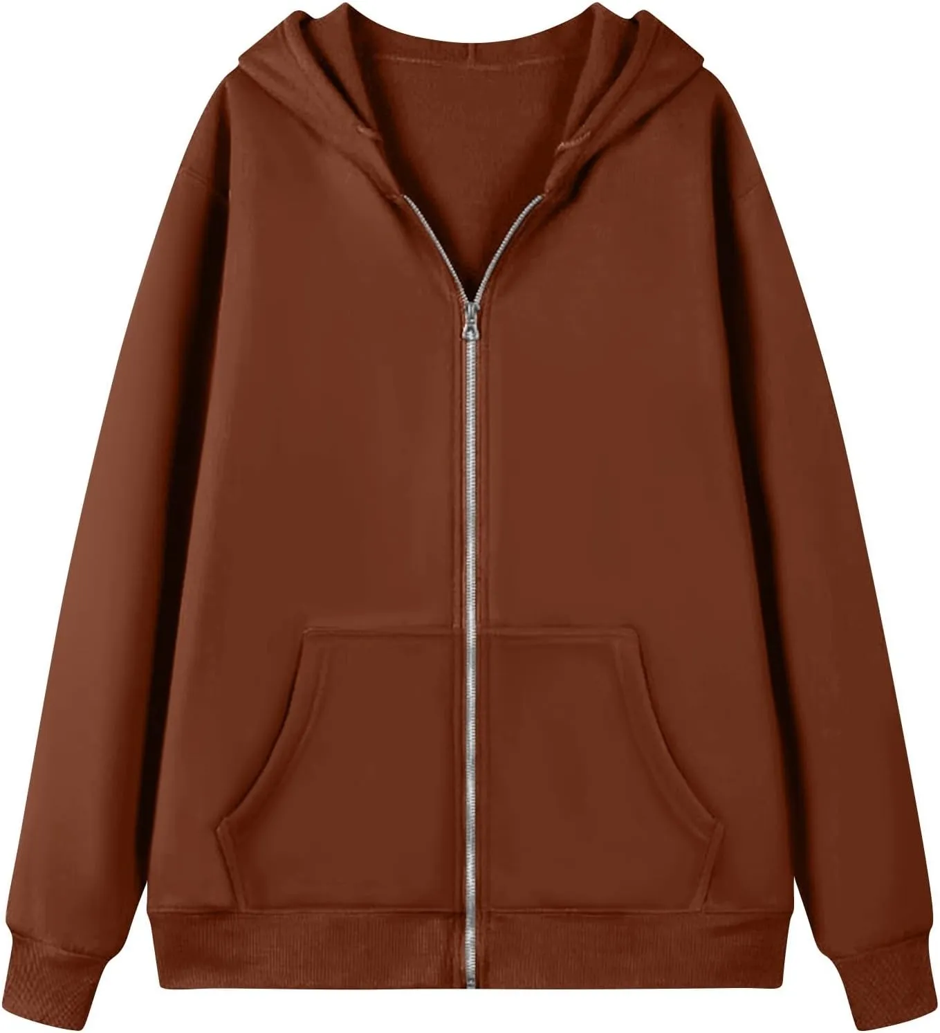 Fleece Zip Up Hoodie Women Oversized Drawstring Hooded Sherpa Jacket Full Zipper Baggy Fuzzy Sweatshirts with Pockets