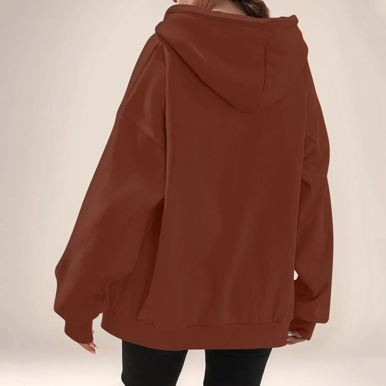 Fleece Zip Up Hoodie Women Oversized Drawstring Hooded Sherpa Jacket Full Zipper Baggy Fuzzy Sweatshirts with Pockets