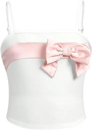 Floerns Girl's Colorblock Bow Sleeveless Camisole Kids Spaghetti Strap Cami Top
