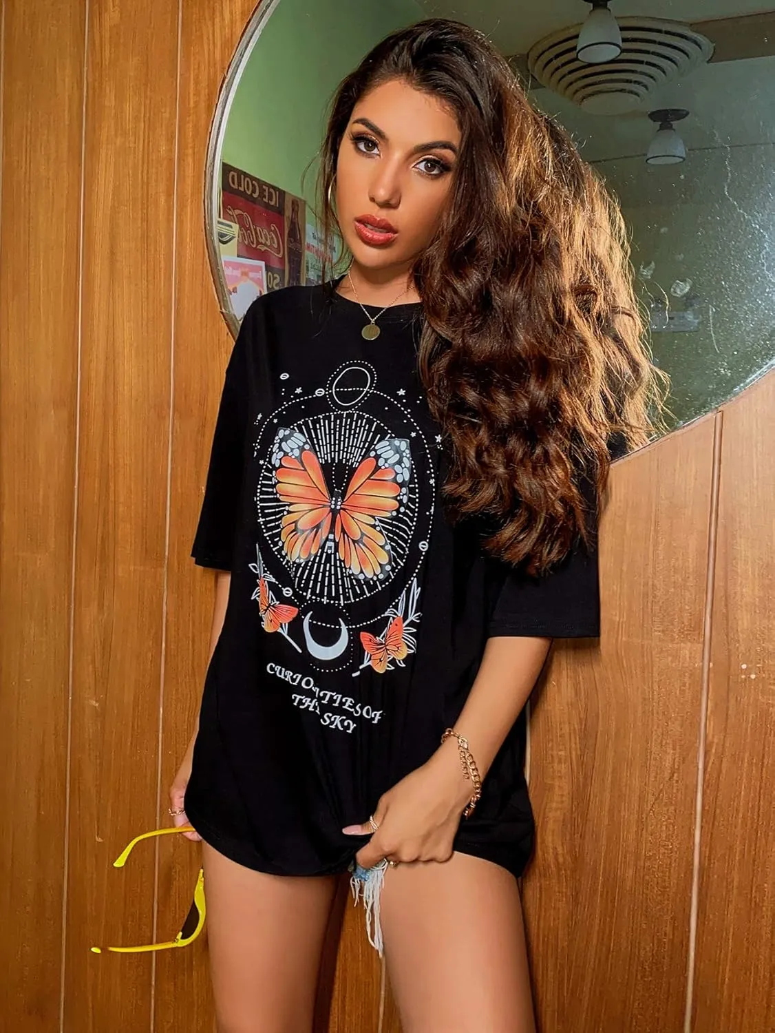 Floerns Women's Casual Graphic Print Short Sleeve Loose T Shirt Top