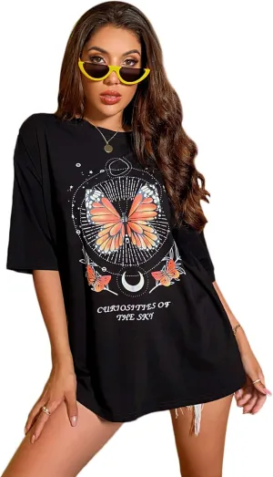 Floerns Women's Casual Graphic Print Short Sleeve Loose T Shirt Top