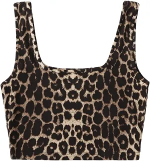 Floerns Women's Printed Camisole Spaghetti Strap Contrast Binding Crop Cami Top