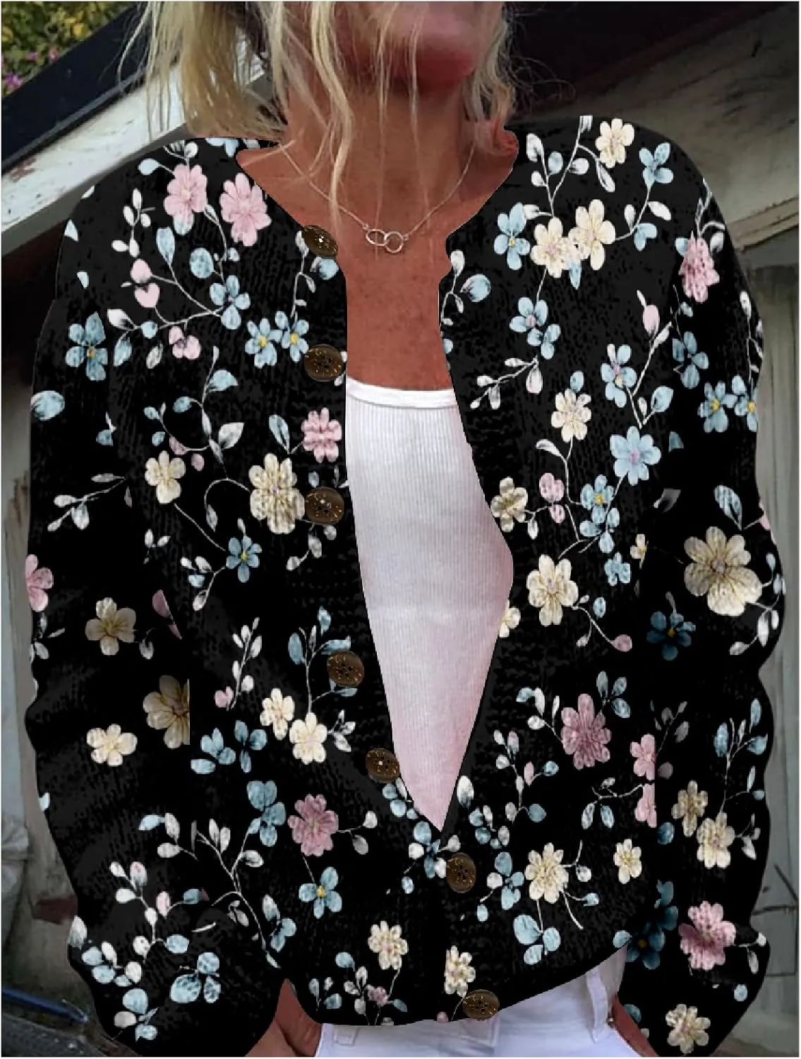 Floral Sweaters for Women Cardigan Button Up Crewneck Chunky Oversized Knitted Tunic 2024 Fall Cropped Sweaters
