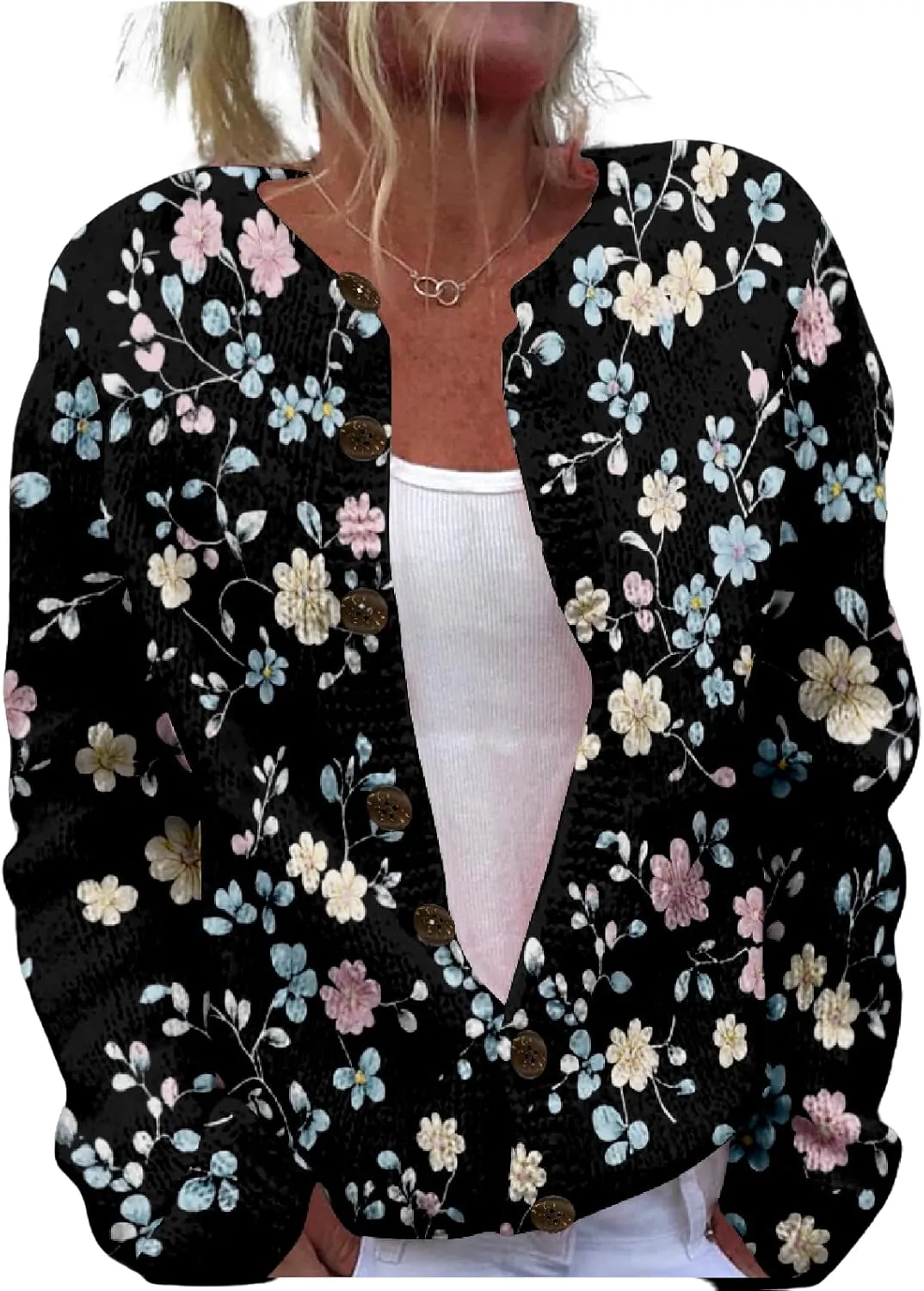 Floral Sweaters for Women Cardigan Button Up Crewneck Chunky Oversized Knitted Tunic 2024 Fall Cropped Sweaters