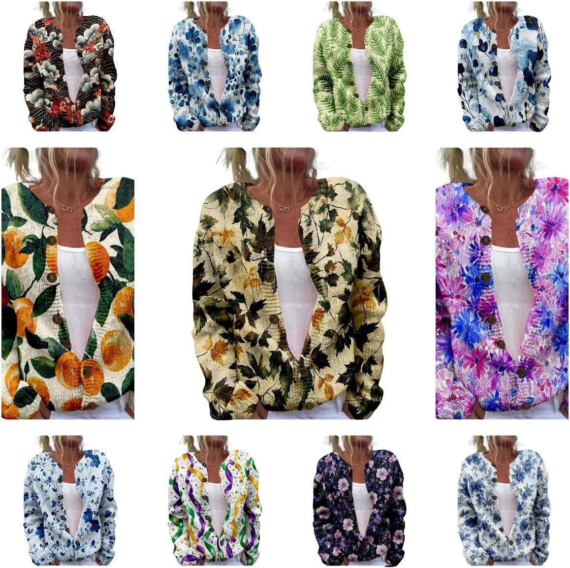 Floral Sweaters for Women Cardigan Button Up Crewneck Chunky Oversized Knitted Tunic 2024 Fall Cropped Sweaters