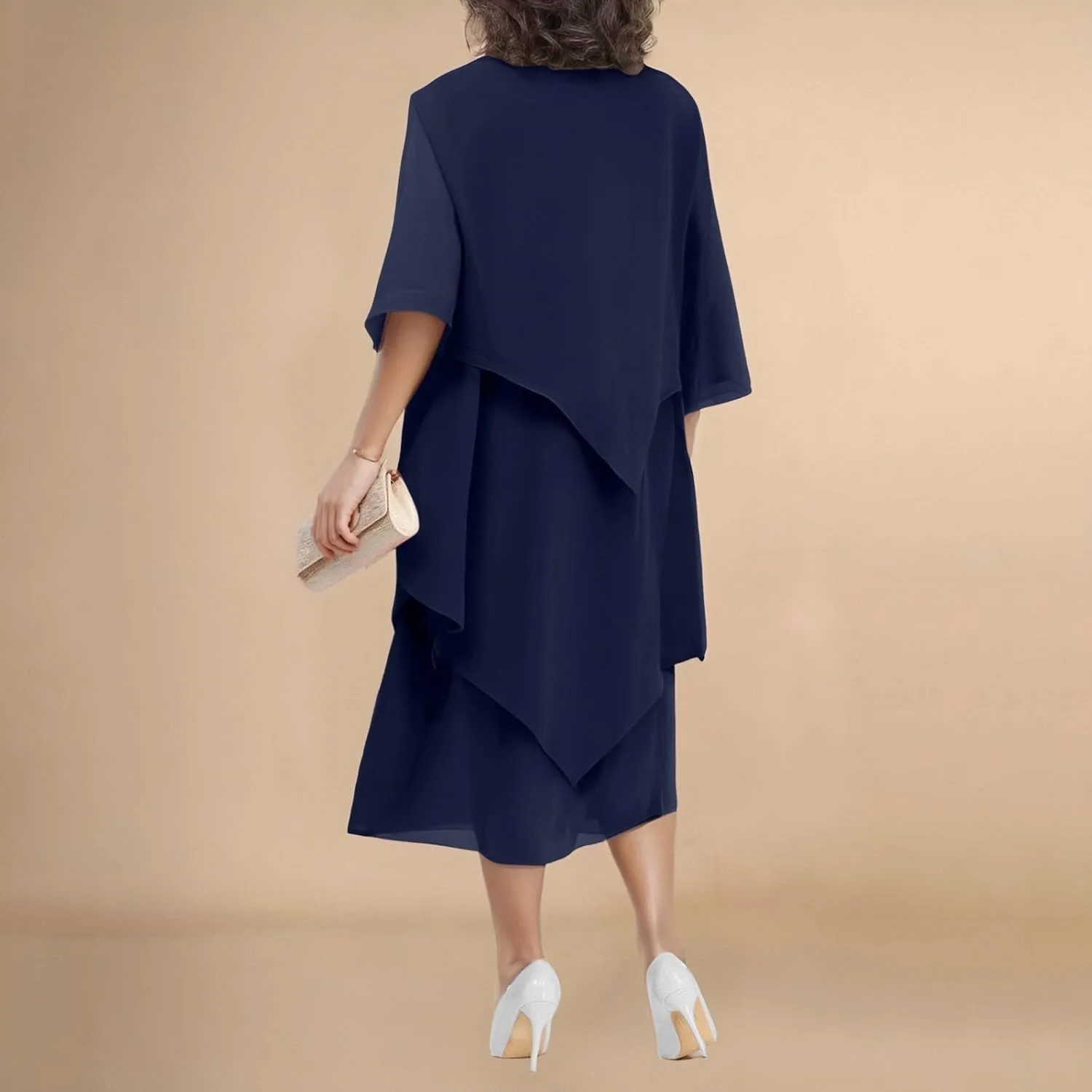 Flowy Chiffon Maxi Dresses for Women Plus Size Ruffle Tiered Casual Crew Neck 3/4 Sleeve Sundress A Line Midi Dress