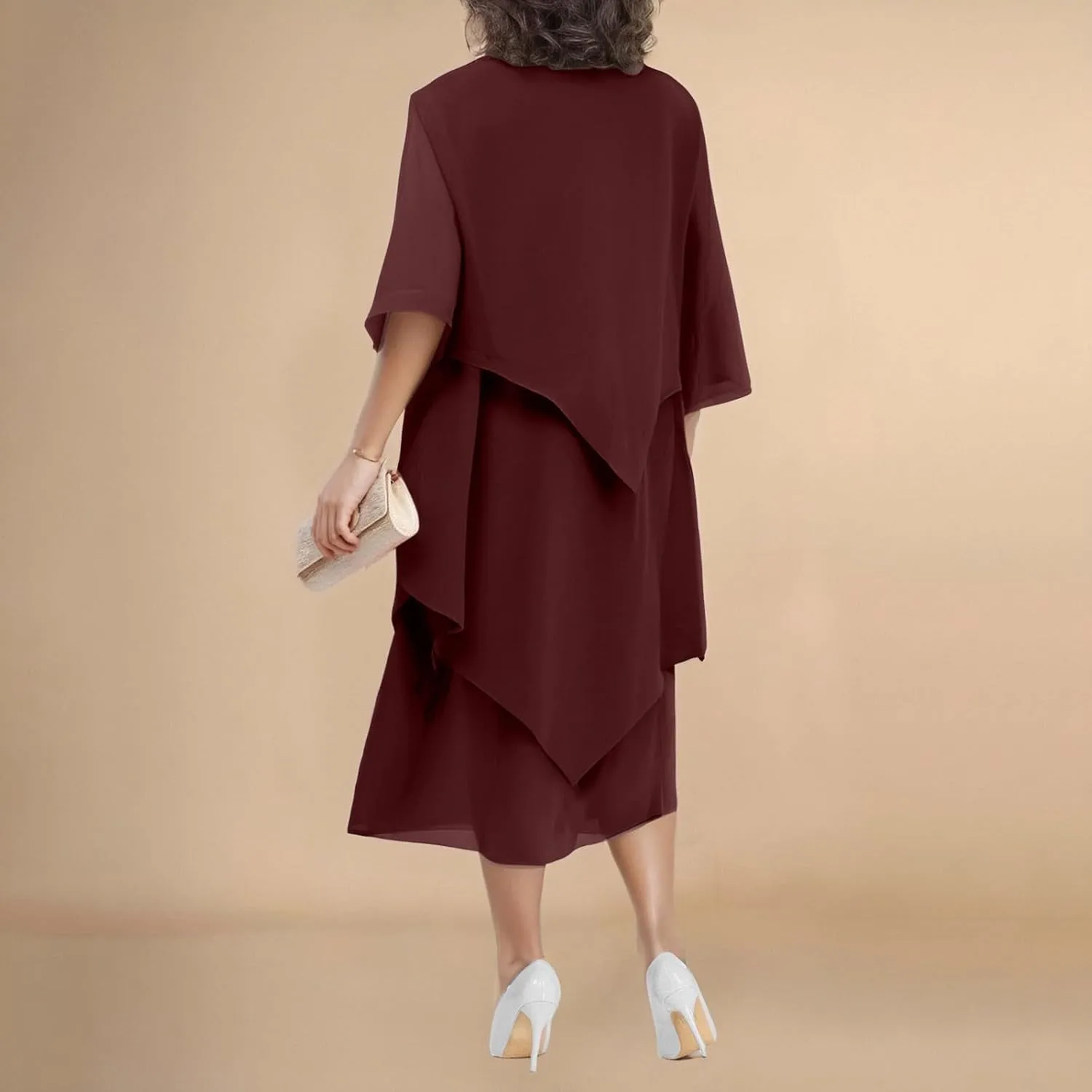 Flowy Chiffon Maxi Dresses for Women Ruffle Tiered Casual Crew Neck 3/4 Bell Sleeve Sundress Plus Size A line midi Dress