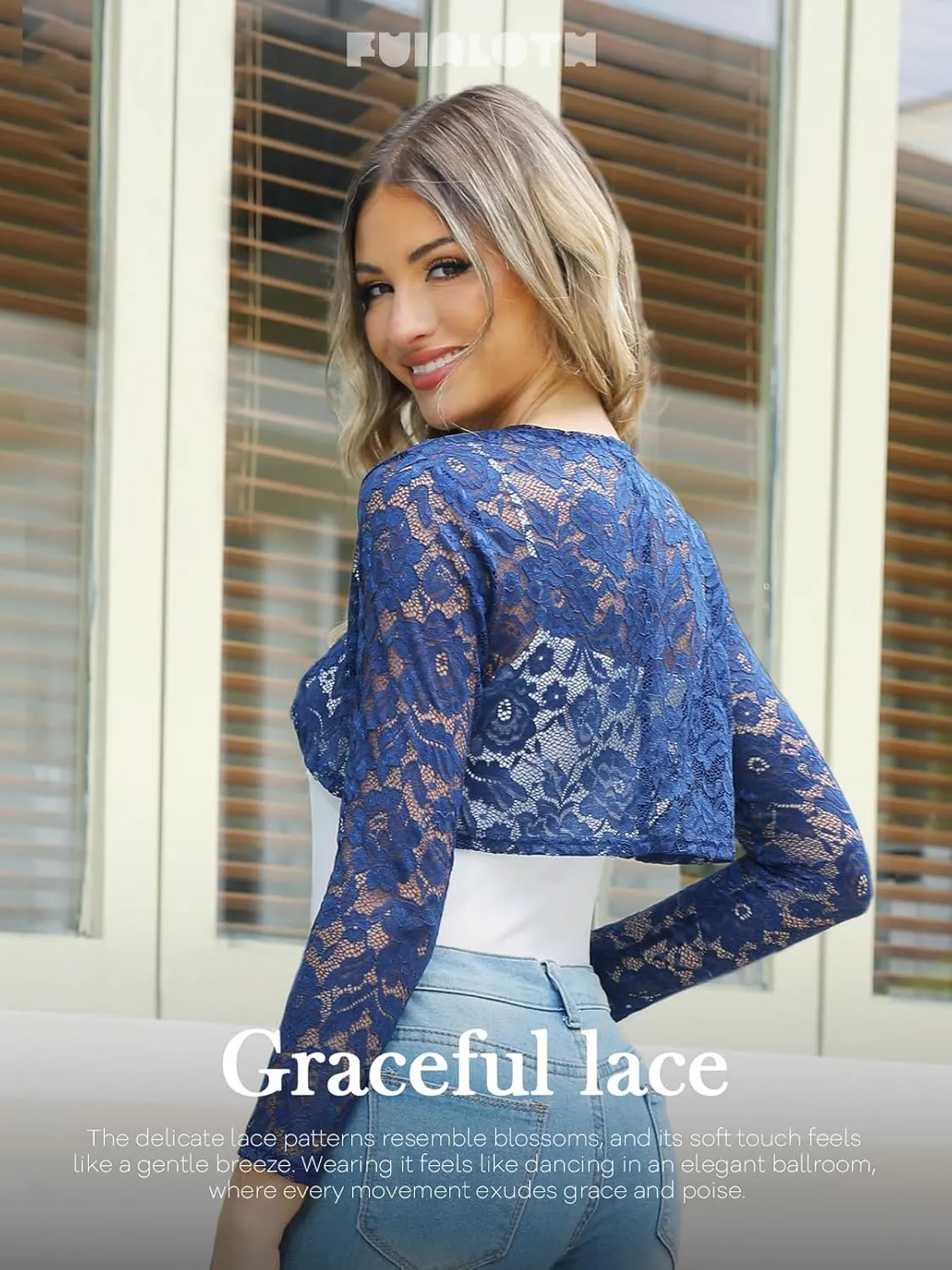 Fuinloth Women's Lace Shrugs, 3/4 Sleeve Bolero Sheer Floral Top Cardigan