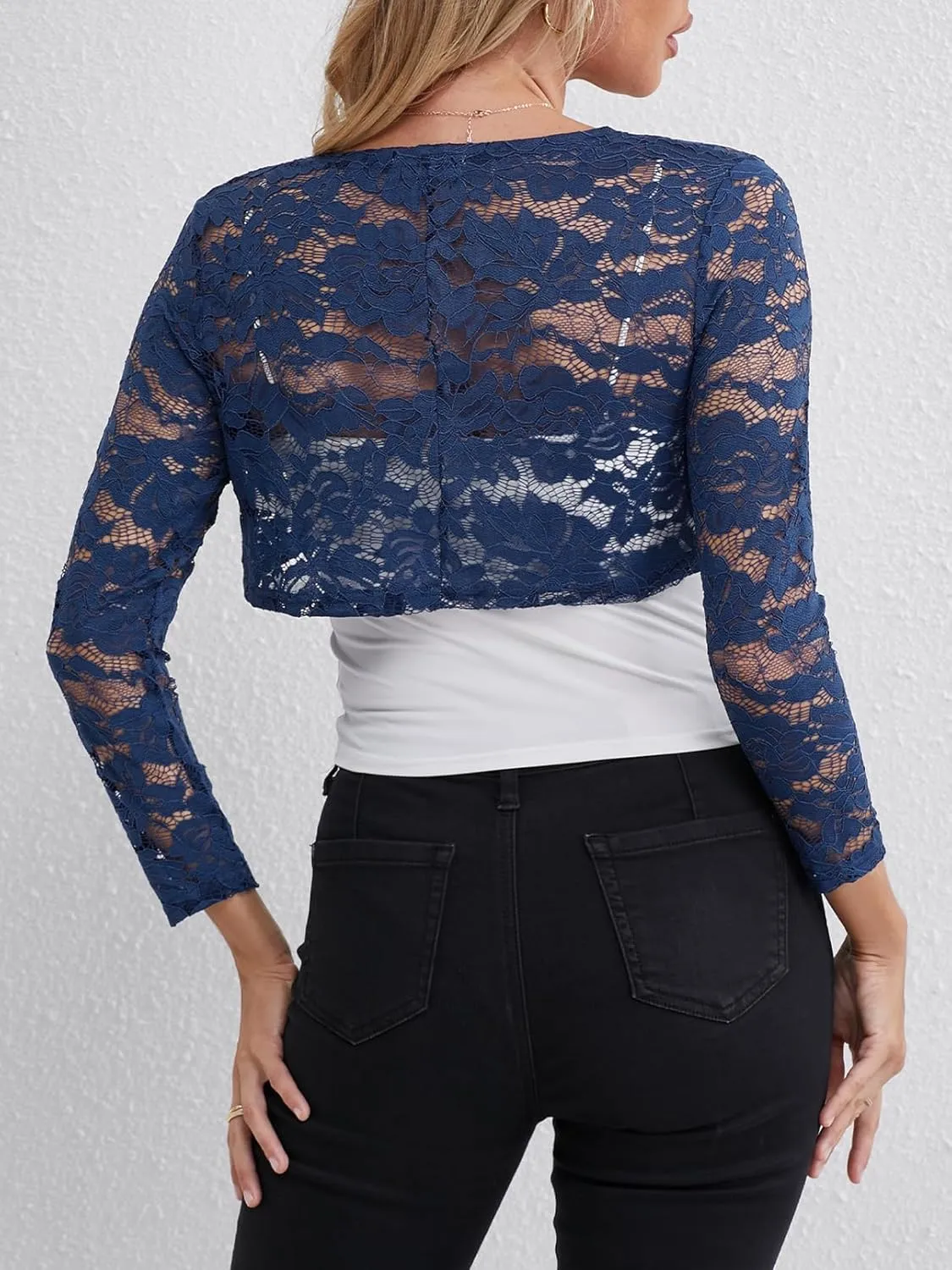 Fuinloth Women's Lace Shrugs, 3/4 Sleeve Bolero Sheer Floral Top Cardigan