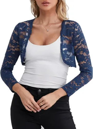 Fuinloth Women's Lace Shrugs, 3/4 Sleeve Bolero Sheer Floral Top Cardigan