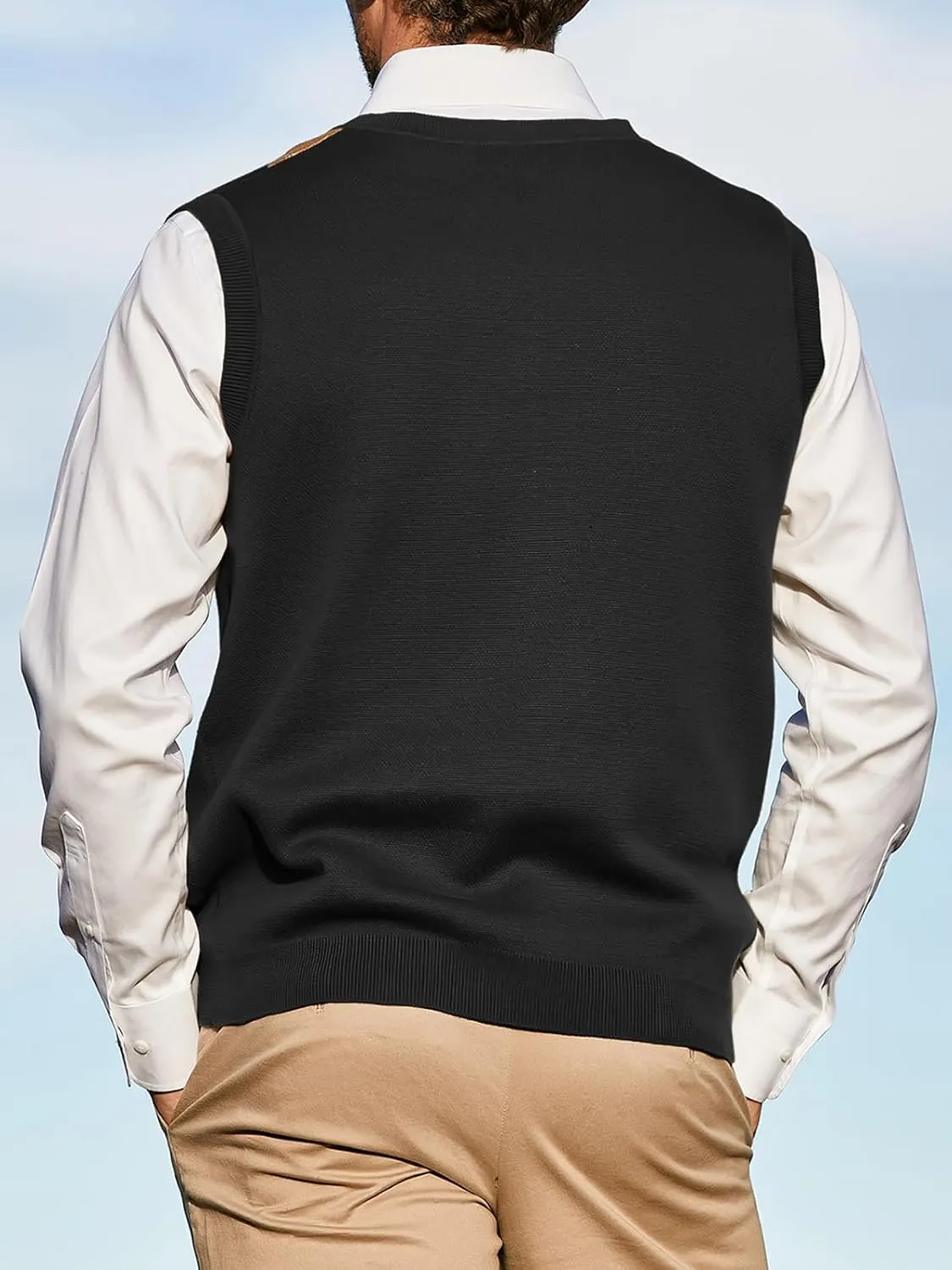 Gafeng Mens Argyle Sweater V-Neck Casual Winter Slim Fit Lightweight Sleeveless Knitwear Vest