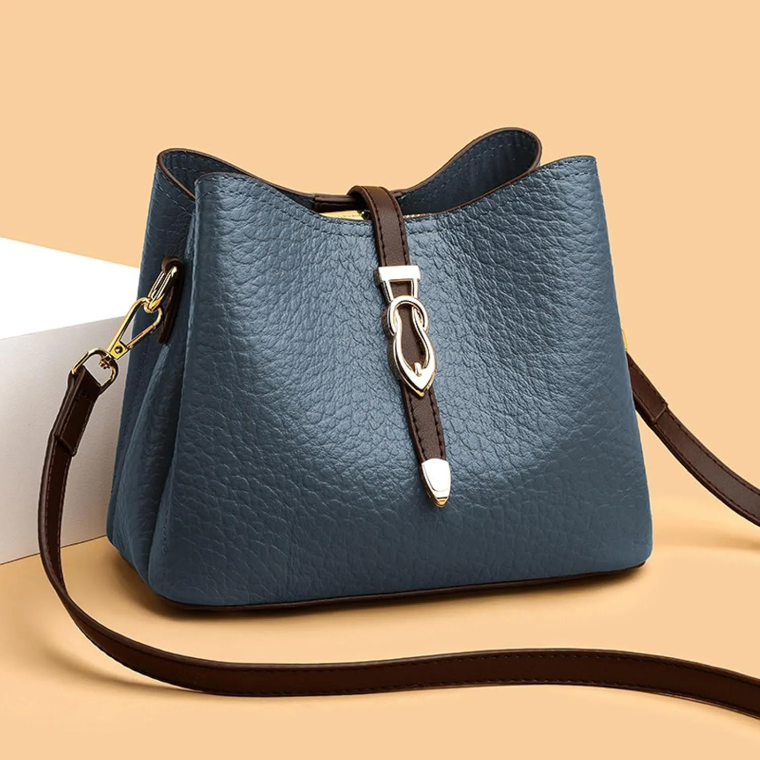 Genuine Leather Women's Bag, Bucket Bag, Top Layer Cowhide Shoulder Crossbody Bag
