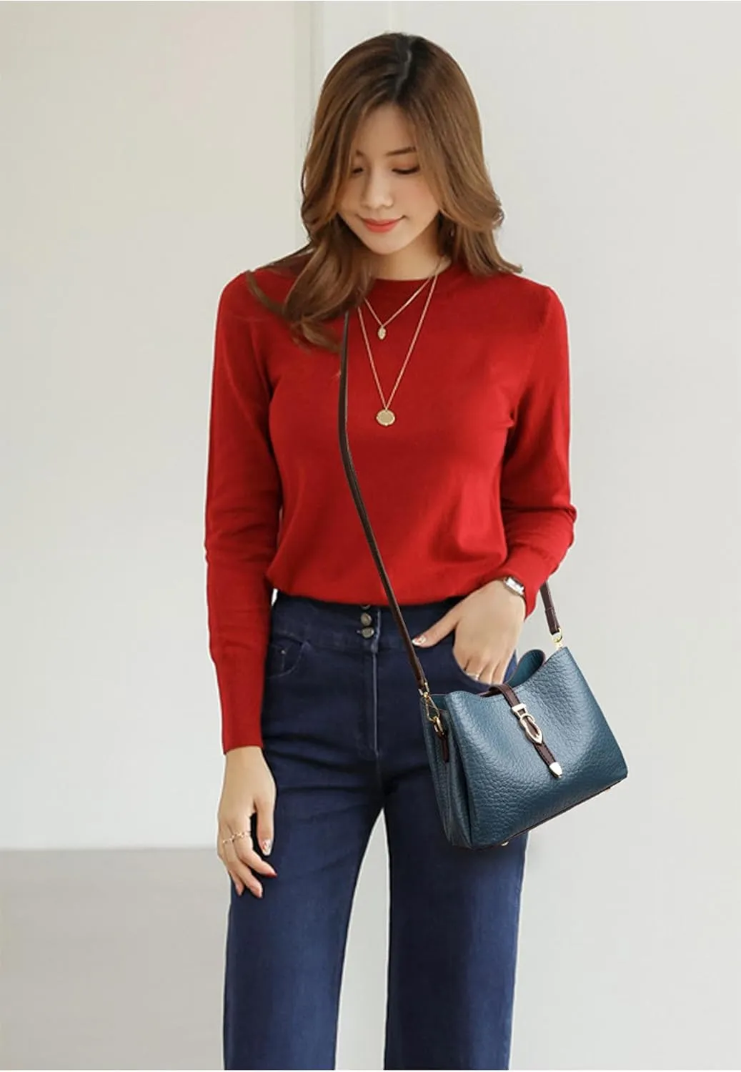 Genuine Leather Women's Bag, Bucket Bag, Top Layer Cowhide Shoulder Crossbody Bag