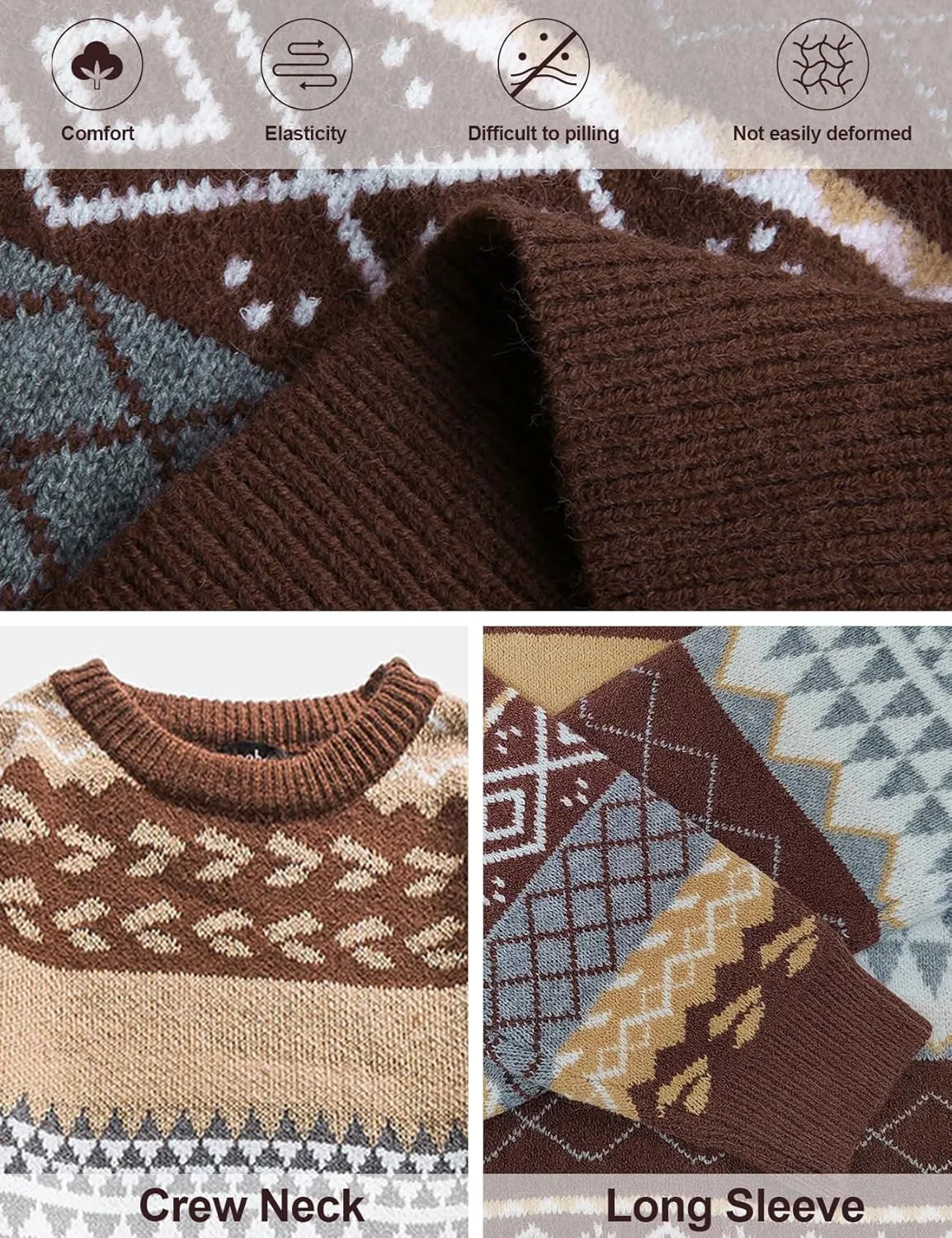 Gihuo Men Vintage Striped Sweater Grandpa Fall Winter Pullover Long Sleeve Crewneck Jumper Knit Christmas Sweater Tops