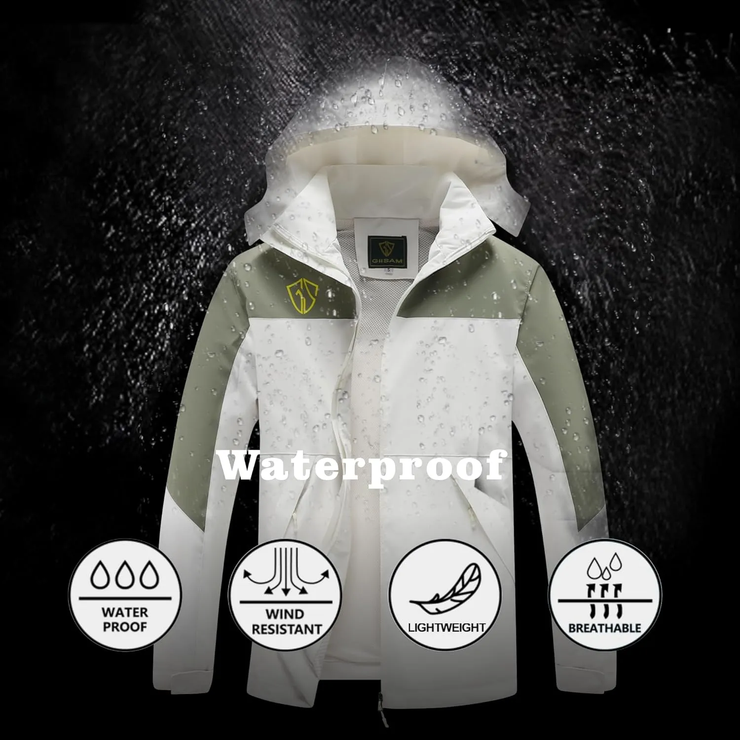 GIISAM Rain Jacket for Women, Women's Waterproof Lightweight Rain Jackets Packable Raincoat Windbreaker Coat with Hood
