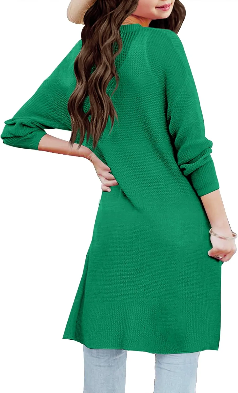 Girl's Open Front Cardigan Long Sleeve Knit Sweaters Lightweight Summer Solid Loose Outerwear Coats with Pockets