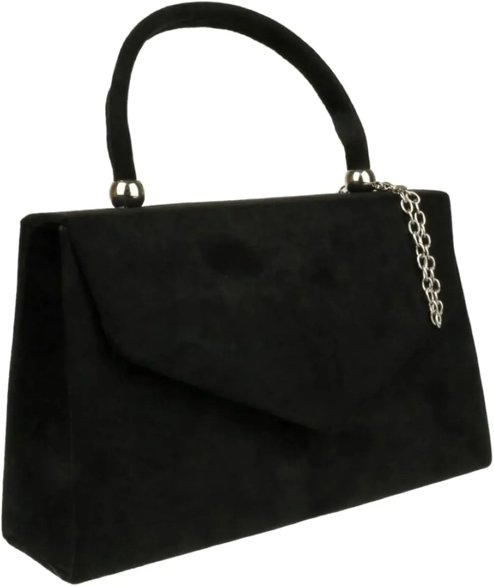 Girly HandBags Top Handle Faux Suede Clutch Bag Grab Holder Womens Handbag